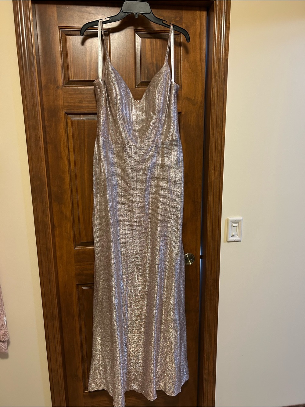 Metallic Rose Slip Maxi Dress with Spaghetti Straps